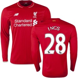 Men's 28 Danny Ings Liverpool FC Jersey - 15/16 England Football Club New Balance Authentic Red Home Soccer Long Sleeve Shirt