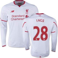 Men's 28 Danny Ings Liverpool FC Jersey - 15/16 England Football Club New Balance Replica White Away Soccer Long Sleeve Shirt