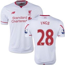 Men's 28 Danny Ings Liverpool FC Jersey - 15/16 England Football Club New Balance Replica White Away Soccer Short Shirt
