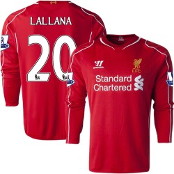 Men's 20 Adam Lallana Liverpool FC Jersey - 14/15 England Football Club Warrior Replica Red Home Soccer Long Sleeve Shirt