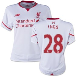 Women's 28 Danny Ings Liverpool FC Jersey - 15/16 England Football Club New Balance Replica White Away Soccer Short Shirt