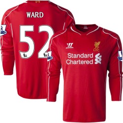 Men's 52 Danny Ward Liverpool FC Jersey - 14/15 England Football Club Warrior Replica Red Home Soccer Long Sleeve Shirt