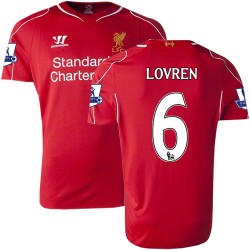 Men's 6 Dejan Lovren Liverpool FC Jersey - 14/15 England Football Club Warrior Authentic Red Home Soccer Short Shirt