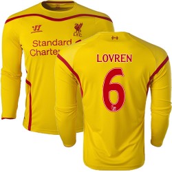 Men's 6 Dejan Lovren Liverpool FC Jersey - 14/15 England Football Club Warrior Replica Yellow Away Soccer Long Sleeve Shirt