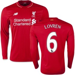 Men's 6 Dejan Lovren Liverpool FC Jersey - 15/16 England Football Club New Balance Authentic Red Home Soccer Long Sleeve Shirt