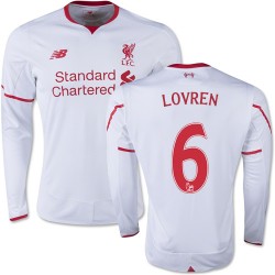 Men's 6 Dejan Lovren Liverpool FC Jersey - 15/16 England Football Club New Balance Authentic White Away Soccer Long Sleeve Shirt