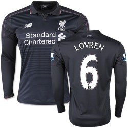Men's 6 Dejan Lovren Liverpool FC Jersey - 15/16 England Football Club New Balance Replica Black Third Soccer Long Sleeve Shirt