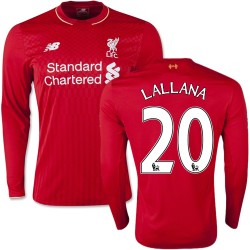Men's 20 Adam Lallana Liverpool FC Jersey - 15/16 England Football Club New Balance Authentic Red Home Soccer Long Sleeve Shirt