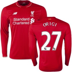 Men's 27 Divock Origi Liverpool FC Jersey - 15/16 England Football Club New Balance Authentic Red Home Soccer Long Sleeve Shirt