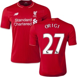 Men's 27 Divock Origi Liverpool FC Jersey - 15/16 England Football Club New Balance Authentic Red Home Soccer Short Shirt