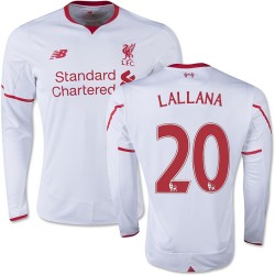 Men's 20 Adam Lallana Liverpool FC Jersey - 15/16 England Football Club New Balance Authentic White Away Soccer Long Sleeve Shir
