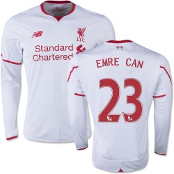 Men's 23 Emre Can Liverpool FC Jersey - 15/16 England Football Club New Balance Replica White Away Soccer Long Sleeve Shirt