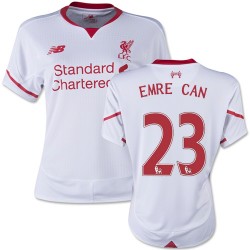 Women's 23 Emre Can Liverpool FC Jersey - 15/16 England Football Club New Balance Authentic White Away Soccer Short Shirt