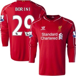 Men's 29 Fabio Borini Liverpool FC Jersey - 14/15 England Football Club Warrior Authentic Red Home Soccer Long Sleeve Shirt