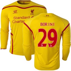 Men's 29 Fabio Borini Liverpool FC Jersey - 14/15 England Football Club Warrior Authentic Yellow Away Soccer Long Sleeve Shirt