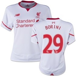 Women's 29 Fabio Borini Liverpool FC Jersey - 15/16 England Football Club New Balance Replica White Away Soccer Short Shirt