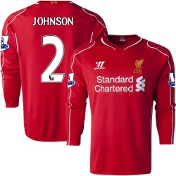 Men's 2 Glen Johnson Liverpool FC Jersey - 14/15 England Football Club Warrior Authentic Red Home Soccer Long Sleeve Shirt