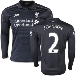 Men's 2 Glen Johnson Liverpool FC Jersey - 15/16 England Football Club New Balance Authentic Black Third Soccer Long Sleeve Shir