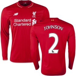 Men's 2 Glen Johnson Liverpool FC Jersey - 15/16 England Football Club New Balance Authentic Red Home Soccer Long Sleeve Shirt