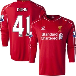 Men's 41 Jack Dunn Liverpool FC Jersey - 14/15 England Football Club Warrior Authentic Red Home Soccer Long Sleeve Shirt