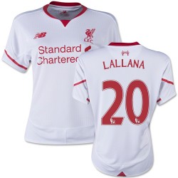 Women's 20 Adam Lallana Liverpool FC Jersey - 15/16 England Football Club New Balance Replica White Away Soccer Short Shirt