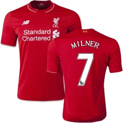 Men's 7 James Milner Liverpool FC Jersey - 15/16 England Football Club New Balance Authentic Red Home Soccer Short Shirt