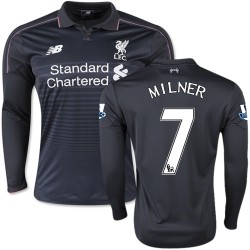 Men's 7 James Milner Liverpool FC Jersey - 15/16 England Football Club New Balance Replica Black Third Soccer Long Sleeve Shirt