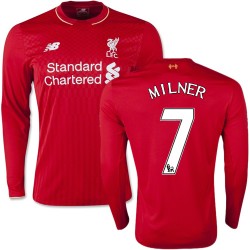 Men's 7 James Milner Liverpool FC Jersey - 15/16 England Football Club New Balance Replica Red Home Soccer Long Sleeve Shirt