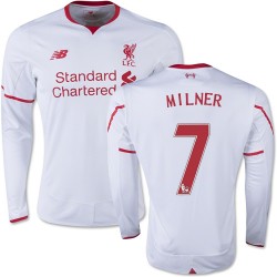 Men's 7 James Milner Liverpool FC Jersey - 15/16 England Football Club New Balance Replica White Away Soccer Long Sleeve Shirt