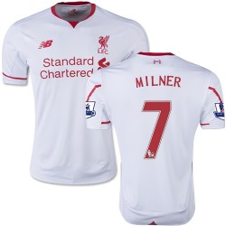 Men's 7 James Milner Liverpool FC Jersey - 15/16 England Football Club New Balance Replica White Away Soccer Short Shirt