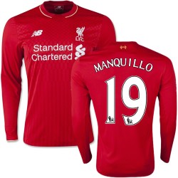 Men's 19 Javi Manquillo Liverpool FC Jersey - 15/16 England Football Club New Balance Replica Red Home Soccer Long Sleeve Shirt