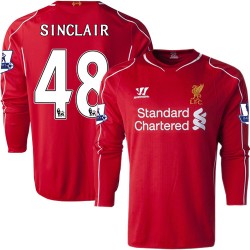 Men's 48 Jerome Sinclair Liverpool FC Jersey - 14/15 England Football Club Warrior Replica Red Home Soccer Long Sleeve Shirt