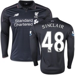 Men's 48 Jerome Sinclair Liverpool FC Jersey - 15/16 England Football Club New Balance Replica Black Third Soccer Long Sleeve Sh
