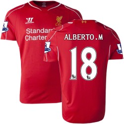 Men's 18 Alberto Moreno Liverpool FC Jersey - 14/15 England Football Club Warrior Authentic Red Home Soccer Short Shirt