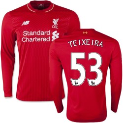 Men's 53 Joao Carlos Teixeira Liverpool FC Jersey - 15/16 England Football Club New Balance Authentic Red Home Soccer Long Sleeve Shirt