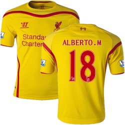 Men's 18 Alberto Moreno Liverpool FC Jersey - 14/15 England Football Club Warrior Authentic Yellow Away Soccer Short Shirt