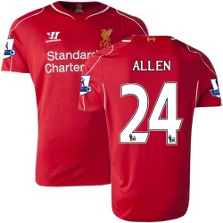 Men's 24 Joe Allen Liverpool FC Jersey - 14/15 England Football Club Warrior Authentic Red Home Soccer Short Shirt