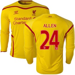 Men's 24 Joe Allen Liverpool FC Jersey - 14/15 England Football Club Warrior Authentic Yellow Away Soccer Long Sleeve Shirt