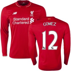 Men's 12 Joe Gomez Liverpool FC Jersey - 15/16 England Football Club New Balance Authentic Red Home Soccer Long Sleeve Shirt