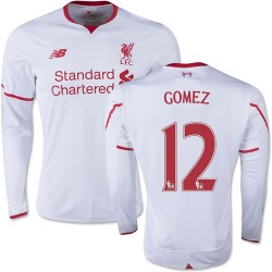 Men's 12 Joe Gomez Liverpool FC Jersey - 15/16 England Football Club New Balance Authentic White Away Soccer Long Sleeve Shirt