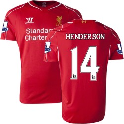 Men's 14 Jordan Henderson Liverpool FC Jersey - 14/15 England Football Club Warrior Authentic Red Home Soccer Short Shirt