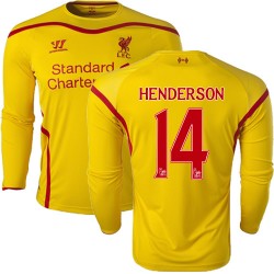 Men's 14 Jordan Henderson Liverpool FC Jersey - 14/15 England Football Club Warrior Authentic Yellow Away Soccer Long Sleeve Shi