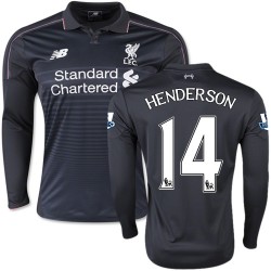 Men's 14 Jordan Henderson Liverpool FC Jersey - 15/16 England Football Club New Balance Authentic Black Third Soccer Long Sleeve