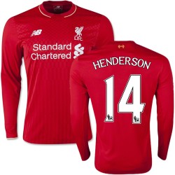 Men's 14 Jordan Henderson Liverpool FC Jersey - 15/16 England Football Club New Balance Authentic Red Home Soccer Long Sleeve Sh