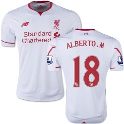 Men's 18 Alberto Moreno Liverpool FC Jersey - 15/16 England Football Club New Balance Authentic White Away Soccer Short Shirt