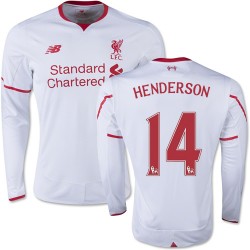 Men's 14 Jordan Henderson Liverpool FC Jersey - 15/16 England Football Club New Balance Authentic White Away Soccer Long Sleeve 