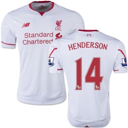 Men's 14 Jordan Henderson Liverpool FC Jersey - 15/16 England Football Club New Balance Authentic White Away Soccer Short Shirt