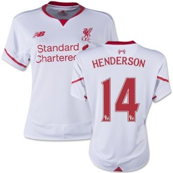 Women's 14 Jordan Henderson Liverpool FC Jersey - 15/16 England Football Club New Balance Authentic White Away Soccer Short Shir