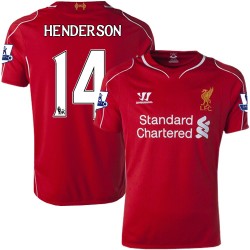Youth 14 Jordan Henderson Liverpool FC Jersey - 14/15 England Football Club Warrior Replica Red Home Soccer Short Shirt