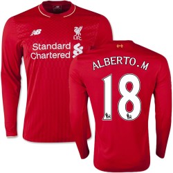 Men's 18 Alberto Moreno Liverpool FC Jersey - 15/16 England Football Club New Balance Replica Red Home Soccer Long Sleeve Shirt